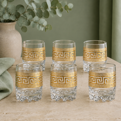Set 6 pahare sticla Royalty Home 200 ml decor auriu design elegant