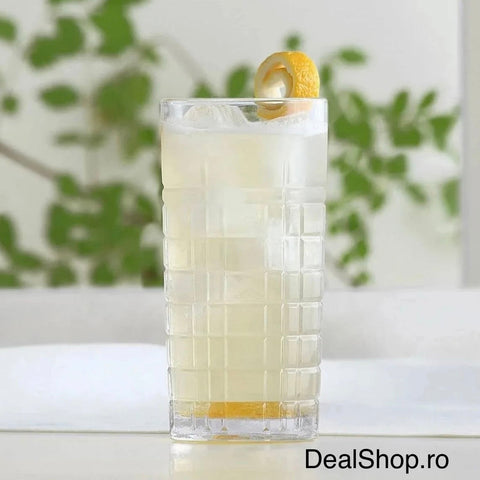 Set 6 pahare sticlă long drink 356 ml design relief geometric, pahare înalte cocktail, suc, apă Brit 440