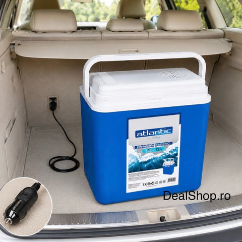 Ladă frigorifică auto electrică Atlantic 24 litri alimentare 12V, portabilă răcire pt mașină camping și picnic