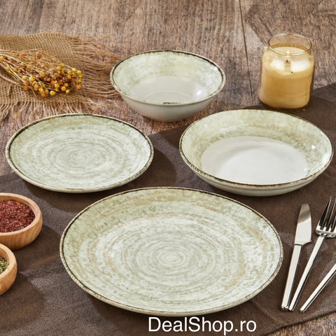 Serviciu de masa 24 piese porțelan „Nordic” – set farfurii și boluri pentru 6 persoane Design Modern Texturat 095