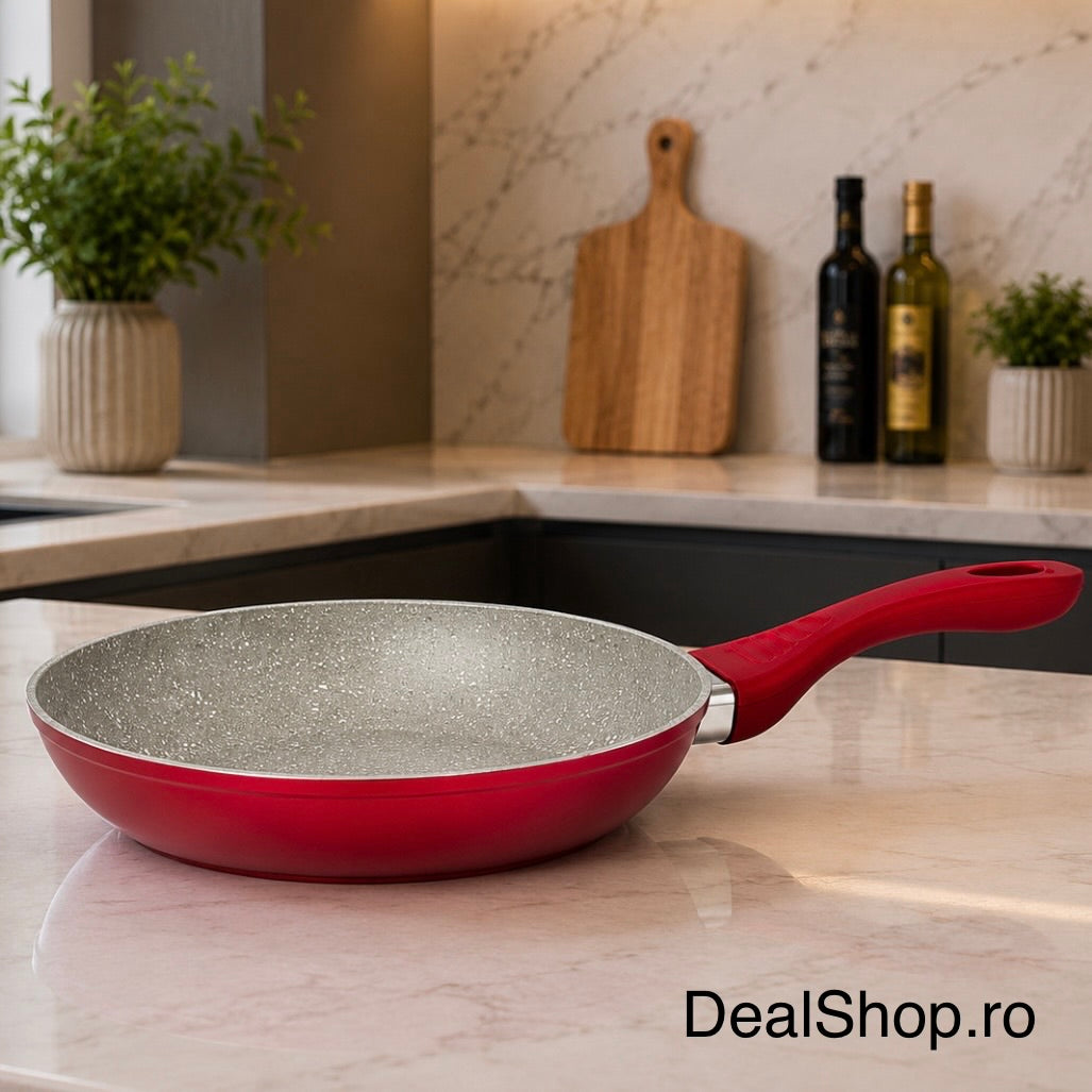 Tigaie cu inveliș granit 28 cm Red – antiaderentă, compatibilă cu toate sursele de căldură SW1510-28