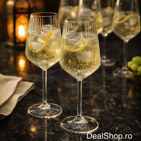 Set 6 Pahare Vin Allegra Focus 350 ml – Design striat sticla Premium