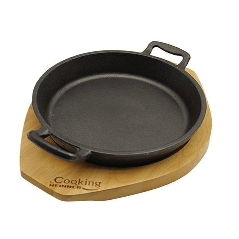 Tigaie de servire din fontă pură cu suport de lemn 20 cm – COOKING BY HEINNER