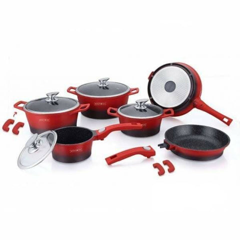 Set cratite 14 piese invelis marmura Royalty Line Premium de lux Rosu cu Negru
