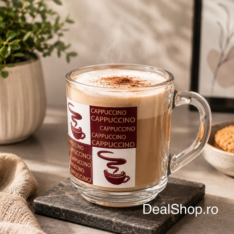 Set 6 cești din sticlă Daily Glass Cappuccino 250 ml – căni cafea cappuccino și latte design elegant