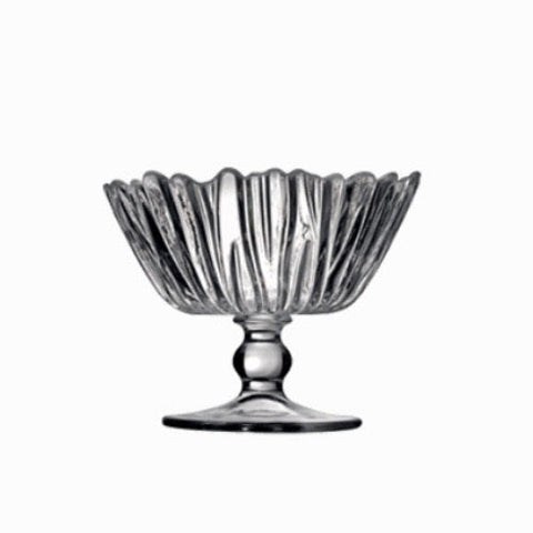 Bombonieră cu picior Pasabahce Aurora 14 cm din sticlă, bol pentru dulciuri, fructe și desert design elegant striat