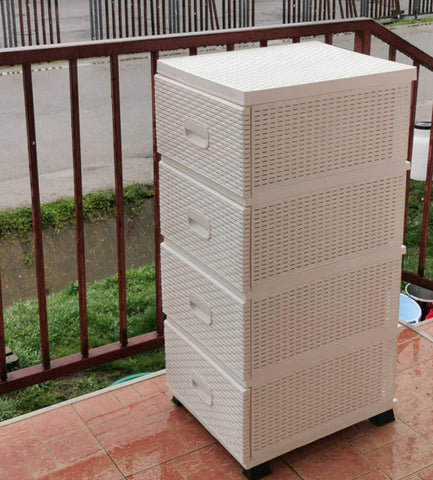 Dulap depozitare 4 sertare Ratan alb 38x45x90 cm dulap ratan