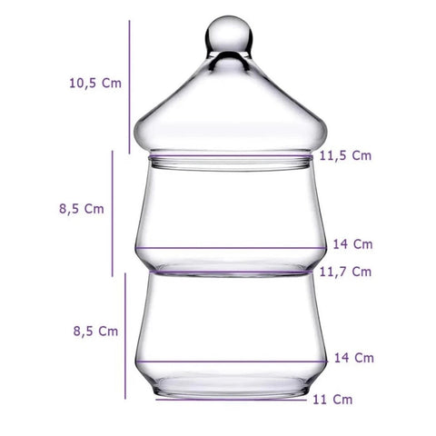 Bomboniera din sticlă cu 2 compartimente și capac Design Elegant, 25 cm – Ideală pentru Dulciuri și Decor