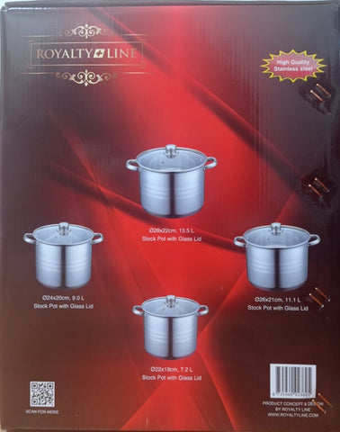 Set 4 oale inox cu capace, 7L, 9L, 11L, 13,5L, Royalty Line RL-SP8