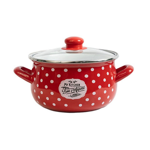 Set 5 oale emailate cu capac din sticla cantitate 2 l, 2,8 l, 3,8 l, 4,8 l, 6,2 l, Bon Apetit 782