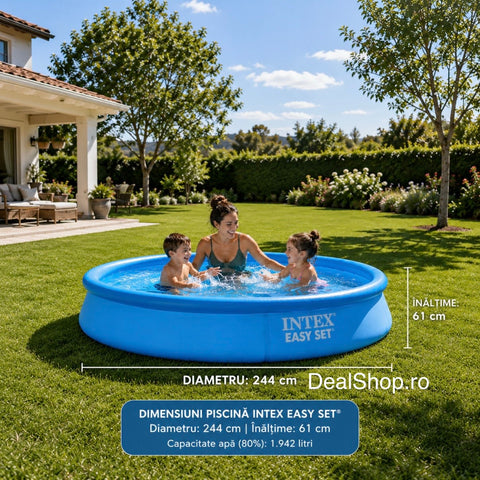 Piscina 1942 litri gonflabila Intex, Easy Set 28106NP rotunda 244 x 61 cm pt adulti si copii