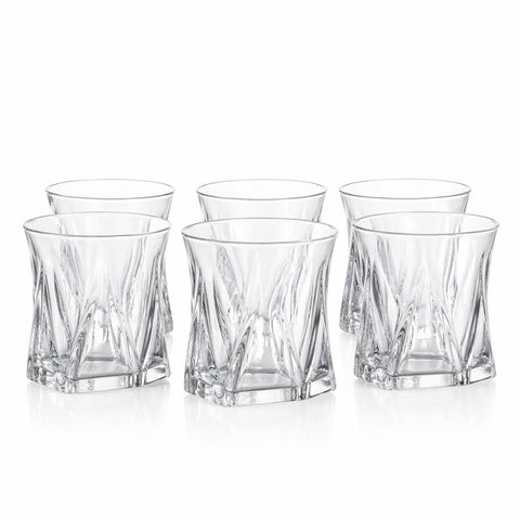Set 6 pahare sticlă 300 ml, Zoe357, model geometric cu bază groasă, pahare whisky  apă elegante