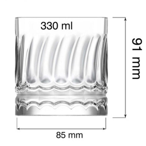 Set 6 pahare sticlă 330 ml Wave430 pahare whisky și cocktail design modern cu relief ondulat rezistente elegante