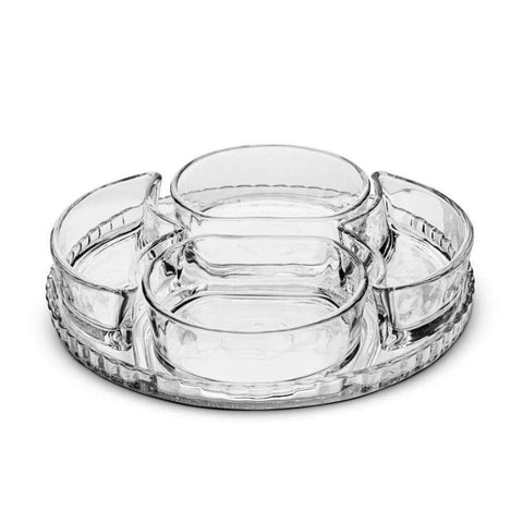 Platou Aperitiv din Sticlă Kaveh Lavin 24 cm Set 5 Piese cu 4 Compartimente pentru Snackuri Sosuri și Aperitive