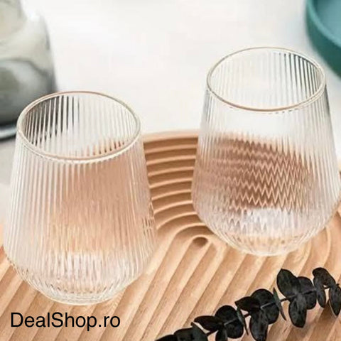 Set 6 pahare 425 ml Allegra Focus design striat din sticla moderne