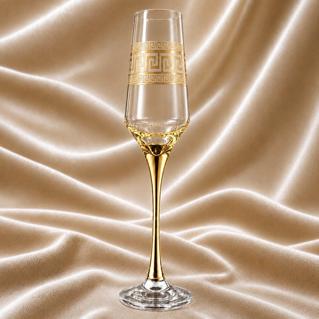 Set 6 pahare sampanie și Prosecco 240 ml Royalty Home cu decor auriu – set elegant din sticls