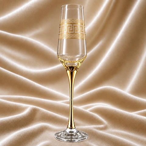 Set 6 pahare sampanie și Prosecco 240 ml Royalty Home cu decor auriu – set elegant din sticls