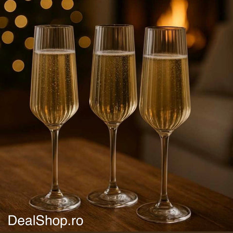 Set 6 pahare șampanie 195 ml Allegra Focus design striat – elegante sticlă premium