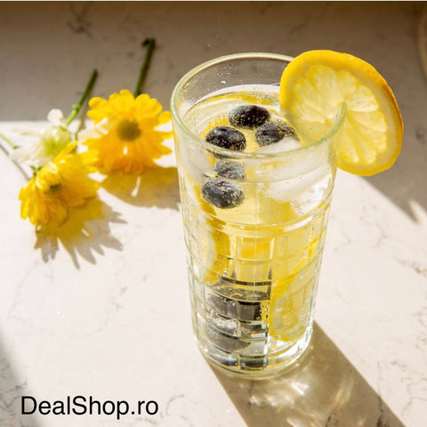 Set 6 pahare sticlă long drink 356 ml design relief geometric, pahare înalte cocktail, suc, apă Brit 440
