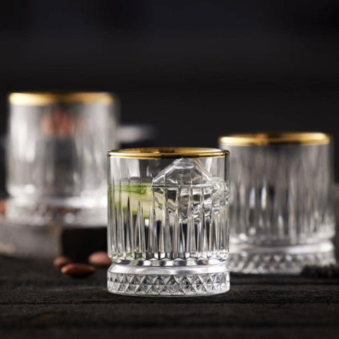 Set 4 pahare Elysia Gold din sticla 355 ml cu margine aurie