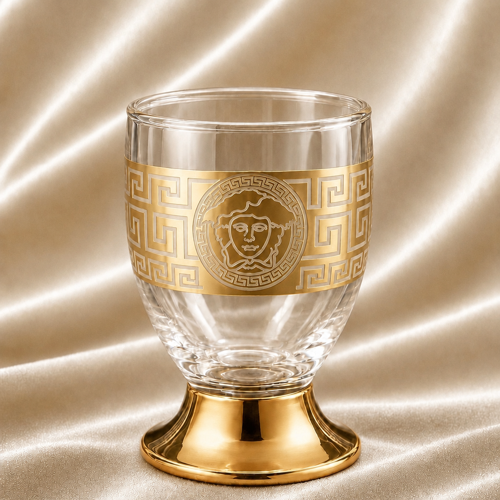 Set 6 pahare din sticlă 195 ml Royalty Home cu decor auriu – pahare elegante pentru apă, whisky, suc sau băuturi fine