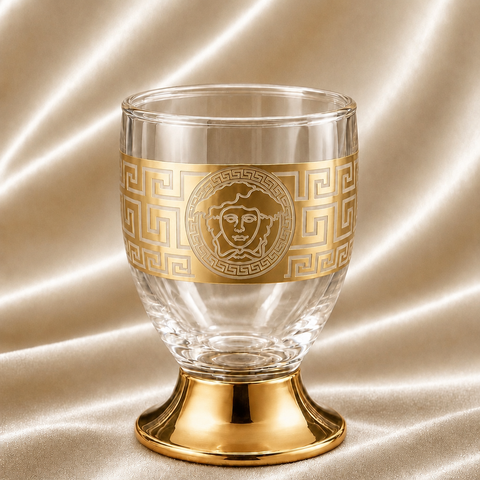 Set 6 pahare din sticlă 195 ml Royalty Home cu decor auriu – pahare elegante pentru apă, whisky, suc sau băuturi fine
