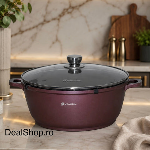 Cratita 25 litri ceramică Schmitter 44 cm cu capac din sticla aluminiu turnat compatibila cu toate sursele de căldură – Burgundy Chef