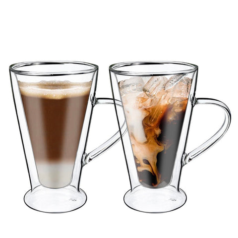 Set 2 cani din sticlă cu pereți dubli 400 ml, termorezistentă pentru cafea latte cappuccino și ceai 310400
