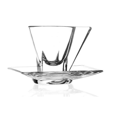 Set 6 Cești pentru Cafea din Sticlă 180 ml  Hailey cu Farfurioare Design Modern Elegant Transparent