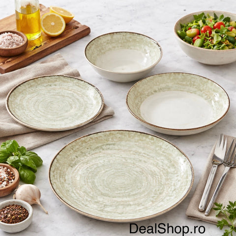 Serviciu de masa 24 piese porțelan „Nordic” – set farfurii și boluri pentru 6 persoane Design Modern Texturat 095