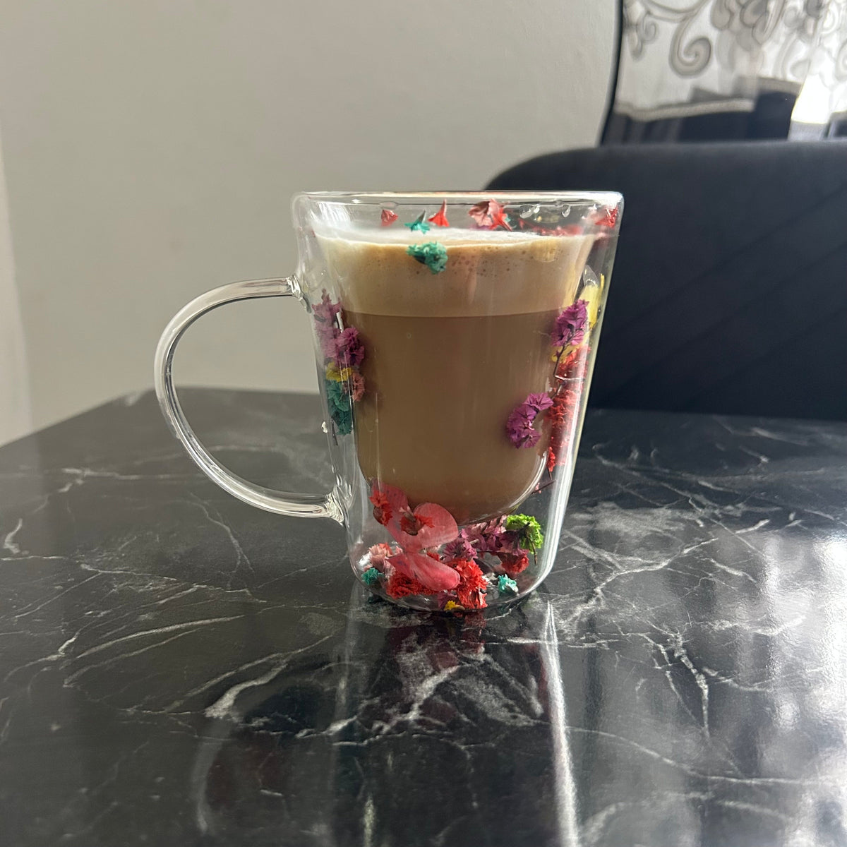 Set 6 Cani pentru Ceai Cafea Latte Machiato cu pereti dubli 320 ml Model flori Uscate coffe