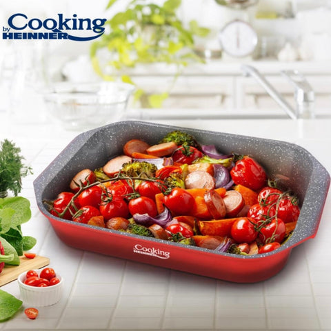 Tava Cooking by Heinner Red Line, 39.5 x 26 cm din aluminiu turnat cu acoperire ceramică gri – rezistentă și ideala pentru gătit sănătos
