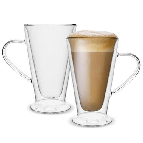 Set 2 cani din sticlă cu pereți dubli 400 ml, termorezistentă pentru cafea latte cappuccino și ceai 310400