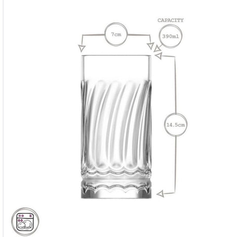 Set 6 Pahare Sticlă 390 ml LAV Wave430 Long Drink, Design cu Relief Ondulat, Pahare Elegante pentru Apă, Suc și Cocktail
