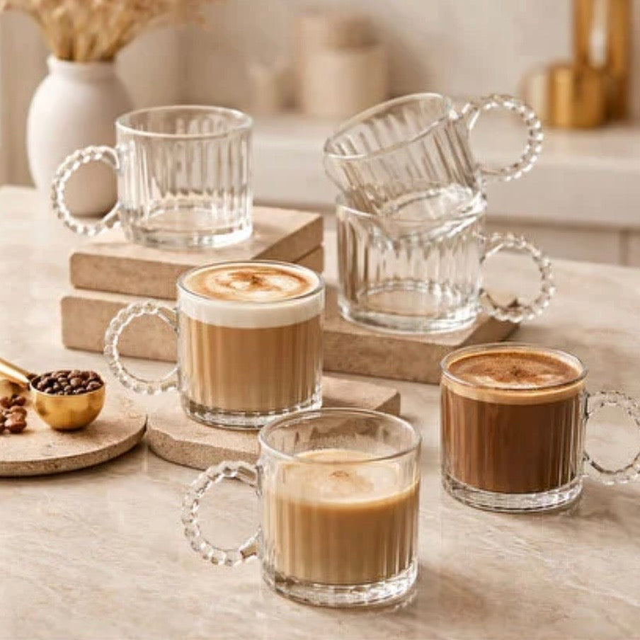 Set 6 cesti cafea sau ceai sticla transparenta 200 ml Luce coffe capuccino Latte coffe CADOUL PERFECT