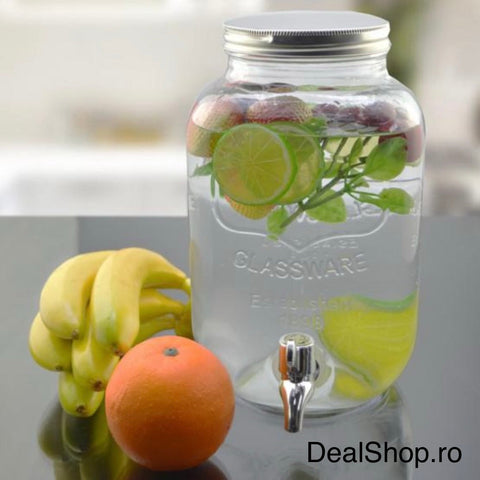 Borcan dozator bauturi limonada suc cu robinet sticla transparenta 5 litri terasa piscina evenimente