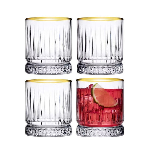 Set 4 pahare Elysia Gold din sticla 355 ml cu margine aurie