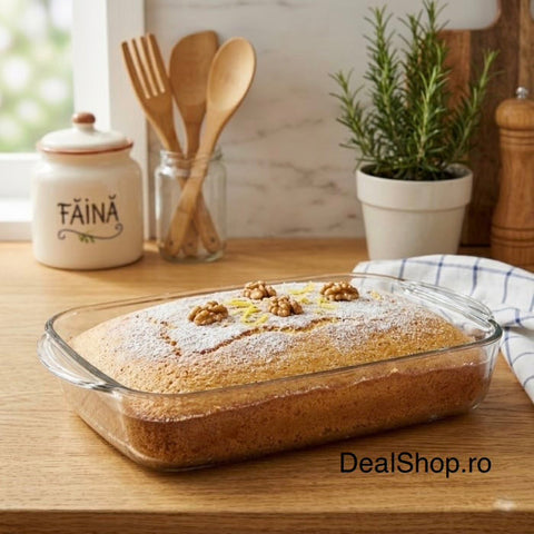 Tavă termorezistentă Yena Borcam 3850 ml, 40 x 25 x 6 cm, sticlă termorezistentă, pentru cuptor și frigider 59124
