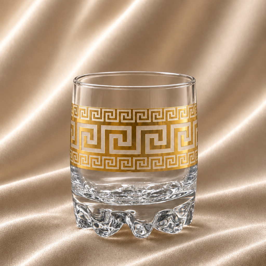 Set 6 pahare sticla Royalty Home 200 ml decor auriu design elegant