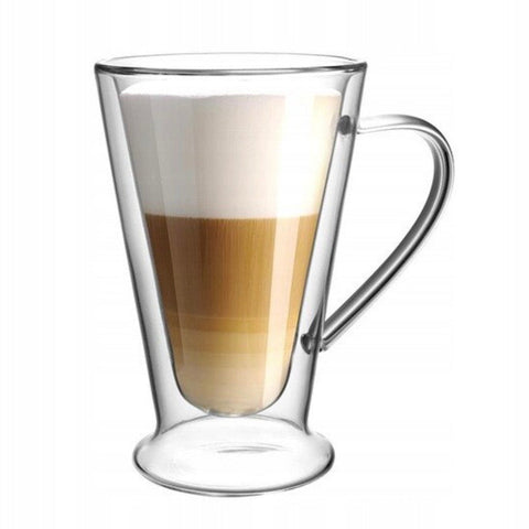 Set 2 cani din sticlă cu pereți dubli 400 ml, termorezistentă pentru cafea latte cappuccino și ceai 310400