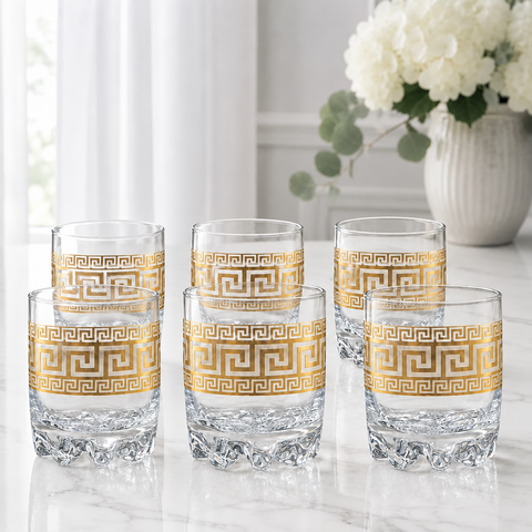 Set 6 pahare sticla Royalty Home 200 ml decor auriu design elegant