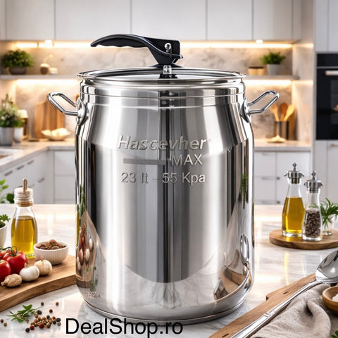 Oala sub presiune Hascevher Gastro 23 Litri, Inox 18/10, 55 Kpa Inducție & Aragaz Capac Sistem Siguranță