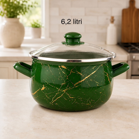 Cratiță 6.2 litri emailată Green cu capac din sticlă 24 cm