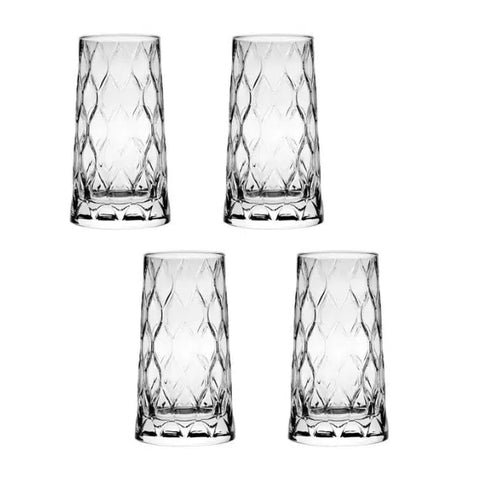 Set 4 pahare înalte Leafy, 345 ml – sticla groasa transparenta design elegant cu model în relief