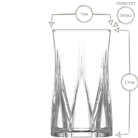 Set 6 pahare înalte sticlă 370 ml Zoe377 pahare apă suc, design elegant cu model geometric sticlă rezistentă