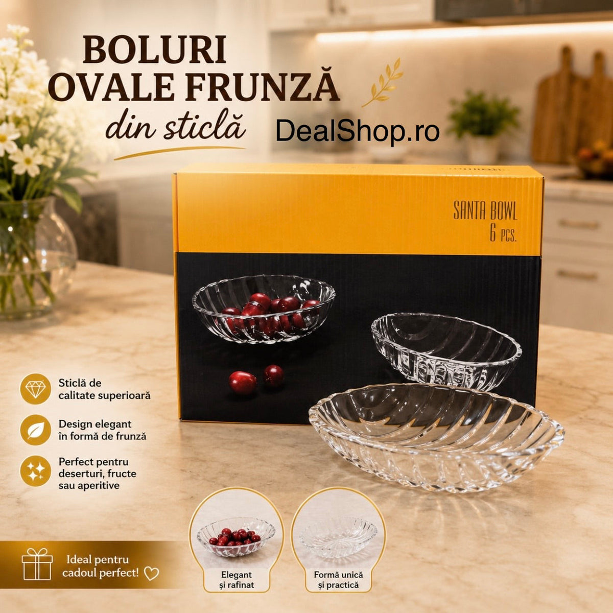 Set 6 Boluri Sticla în Forma de Frunza Kaveh Santa
