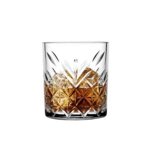 Set 4 Pahare Timeless 205 ml  Sticlă groasă transparentă design clasic gravat, pentru whisky, apă sau cocktailuri