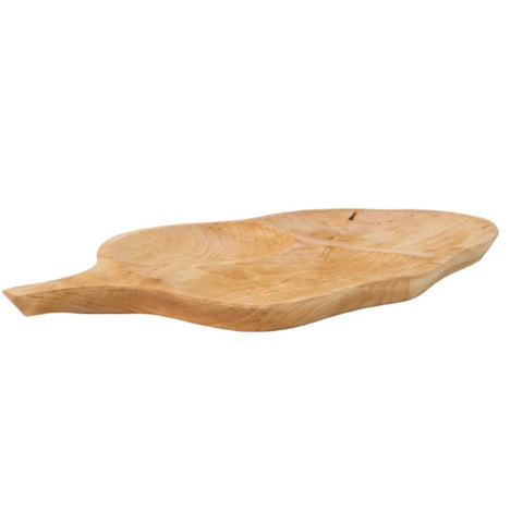 Platou compartimentat din lemn de arin, model Frunză, 52 x 26 cm, tavă servire aperitive gustări și snacksuri