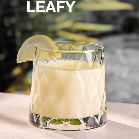 Set 4 pahare 300 ml Leafy sticla groasa transparenta design elegant cu model în relief pentru whisky sau cocktailuri