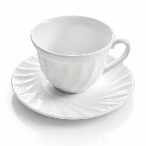 Set 6 Cești Cafea cu Farfurii 190 ml Opal Termorezistent Alb – Set 12 Piese Elegant pentru Cafea & Ceai